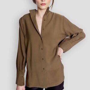 Elegant Army Green Women's Blouse with mandarin collar